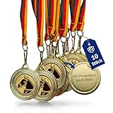 Pokal-Fabrik - Pferde-Medaillen 10er Set Metall mit Wunschtext - Pferdemedaille golden zum Umhängen...